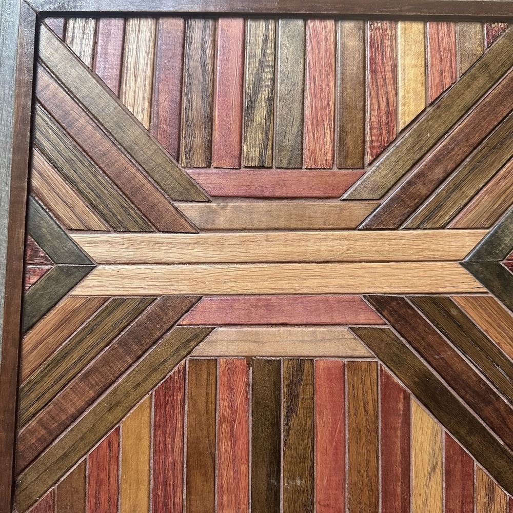 Wooden Geometric Mosaic Wall Art 12.5x12.5" Grey, Brown Multicolor Abstract Deco - Picture 2 of 6